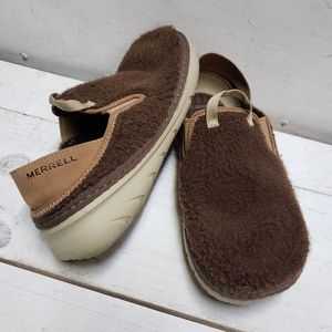 Merrell Hut Moc Cozy Shoes mens 9 brown vegan leather slip-on clog